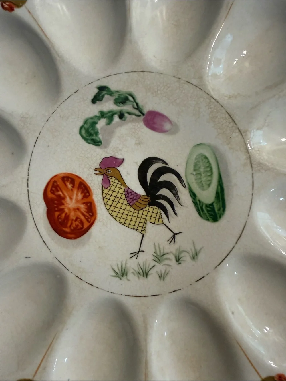 Vintage Rooster Deviled Egg Platter with Olive Motif